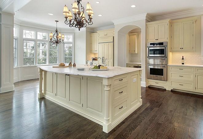 sleek gray laminate floors in a modern living room in Palmetto Bay